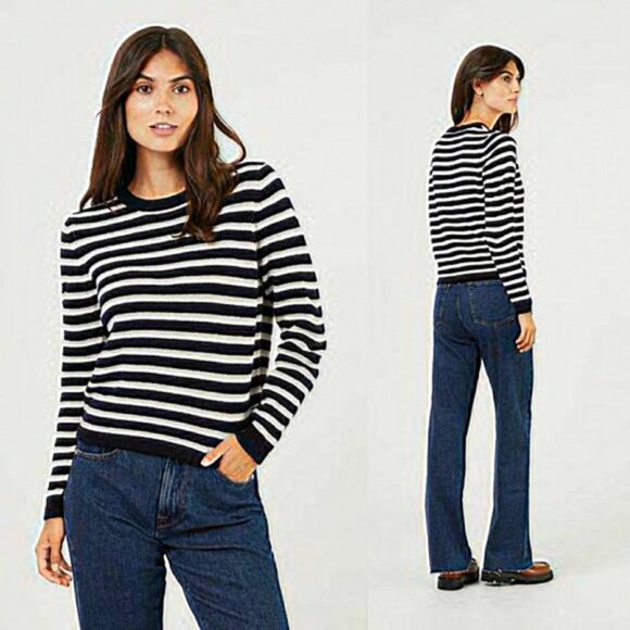 Allude Wool-Cashmere Sweater Gray‎ Navy Women Size Large - Picture 1 of 8